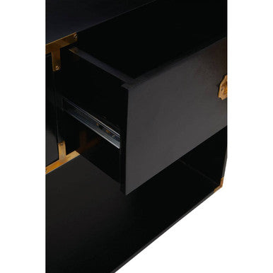 Black Mango Wood 2-Drawer Console Table with Gold-Tone Handles, Sarter