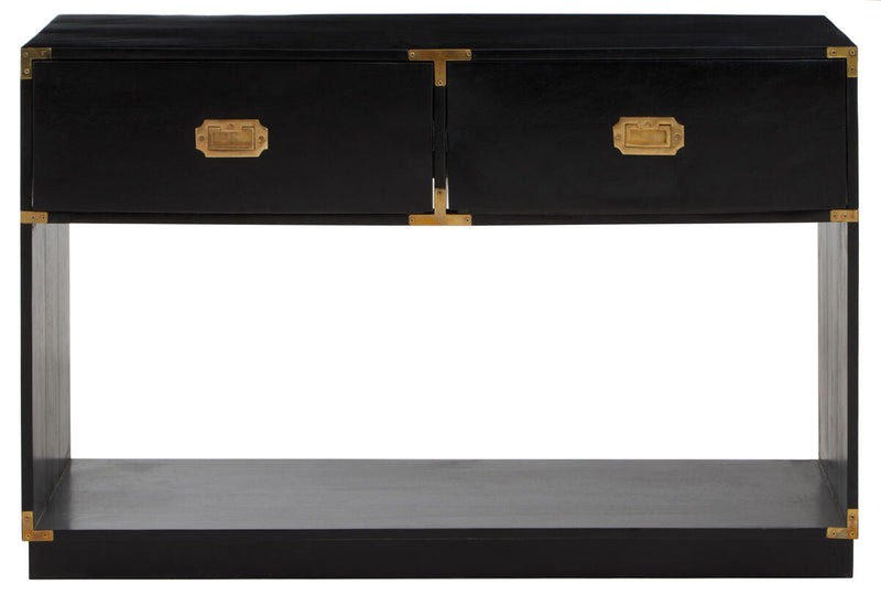 Black Mango Wood 2-Drawer Console Table with Gold-Tone Handles, Sarter