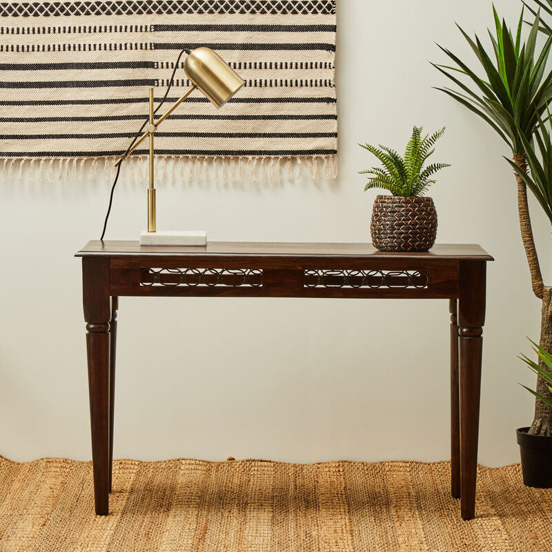 Dark Sheesham Wood Console Table with Iron Finishings | Srina