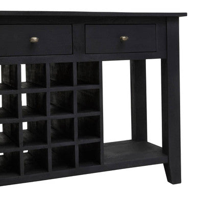Black Mango Wood Console Table with 20-Bottle Wine Storage and 3 Drawers | Fusion