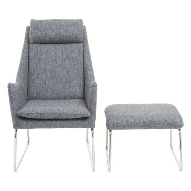 Grey Fabric Lounge Chair and Footstool Set | Azalea