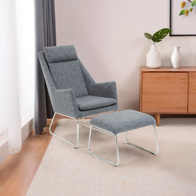 Grey Fabric Lounge Chair and Footstool Set | Azalea