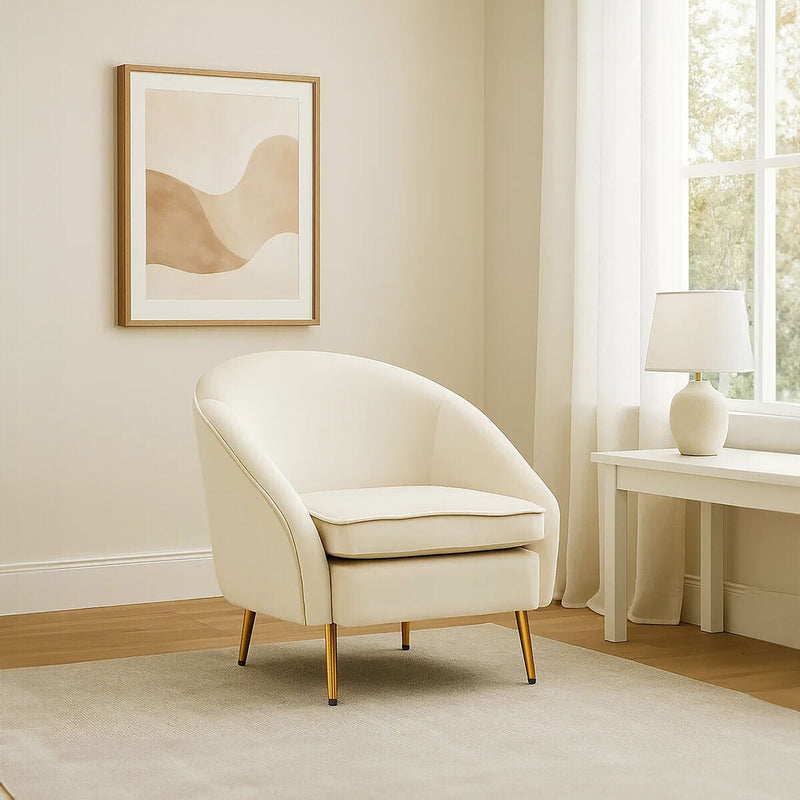 Beige Velvet Armchair | Yasmeen