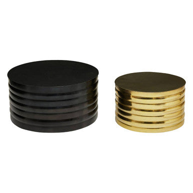 Set of Two Round Black and Brass Aluminium Coffee Tables with Ribbed Pattern | Arti