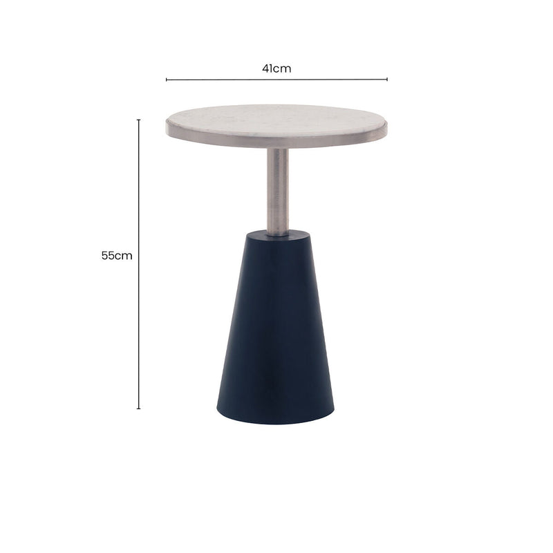 White Round Marble Top Side Table with Slim Column and Black Conical Base | Templar