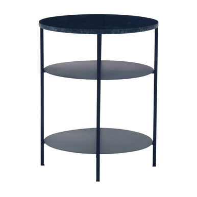Black Marble Top 3 Tier Round Side Table with Slim Iron Frame | Templar