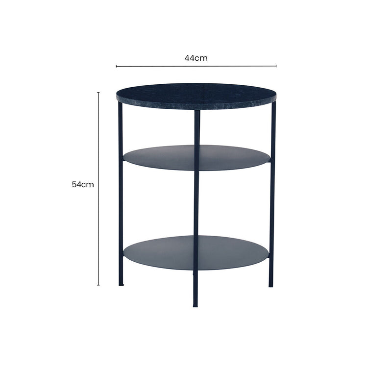 Black Marble Top 3 Tier Round Side Table with Slim Iron Frame | Templar