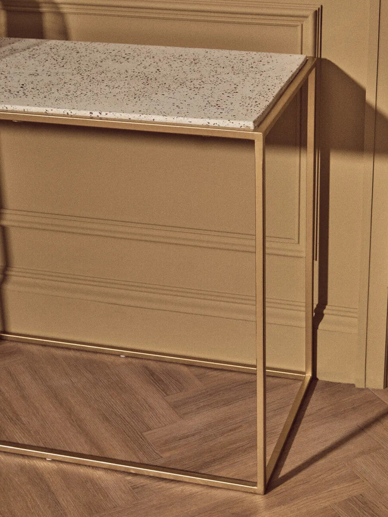 Gold Finish Metal Console Table with White Marble Rectangular Top | Templar