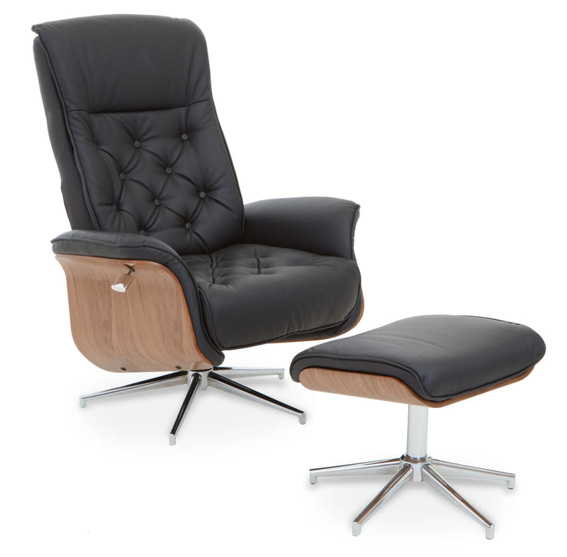 Black Leather Effect Recliner and Footstool | Warrington