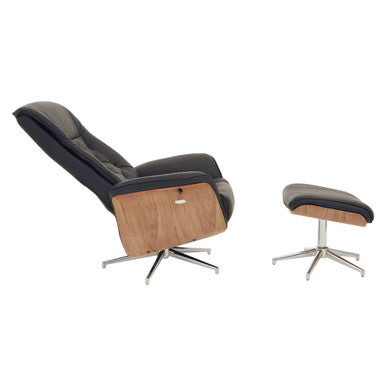 Black Leather Effect Recliner and Footstool | Warrington