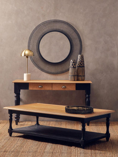 Antique Oak Top Coffee Table with Grey Birchwood Legs and Storage Undershelf | Kensington Townhouse