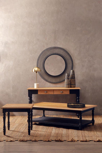 Antique Oak Top Coffee Table with Grey Birchwood Legs and Storage Undershelf | Kensington Townhouse