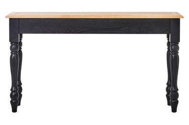 Natural Oak Veneer Top 2-Drawer Console Table with Black Knopped Birchwood Legs and Silver Cupped Handles | Kensington Townhouse
