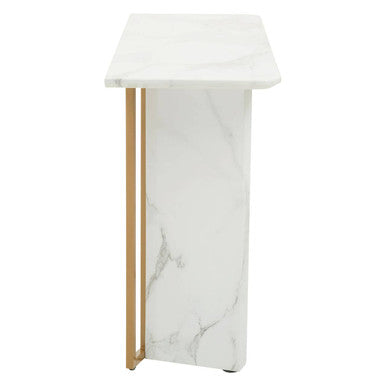White Marble Effect Top Console Table with Gold Powder Coated Metal Base | Vieste