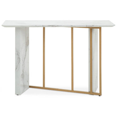 White Marble Effect Top Console Table with Gold Powder Coated Metal Base | Vieste