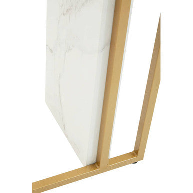 White Marble Effect Top Console Table with Gold Powder Coated Metal Base | Vieste