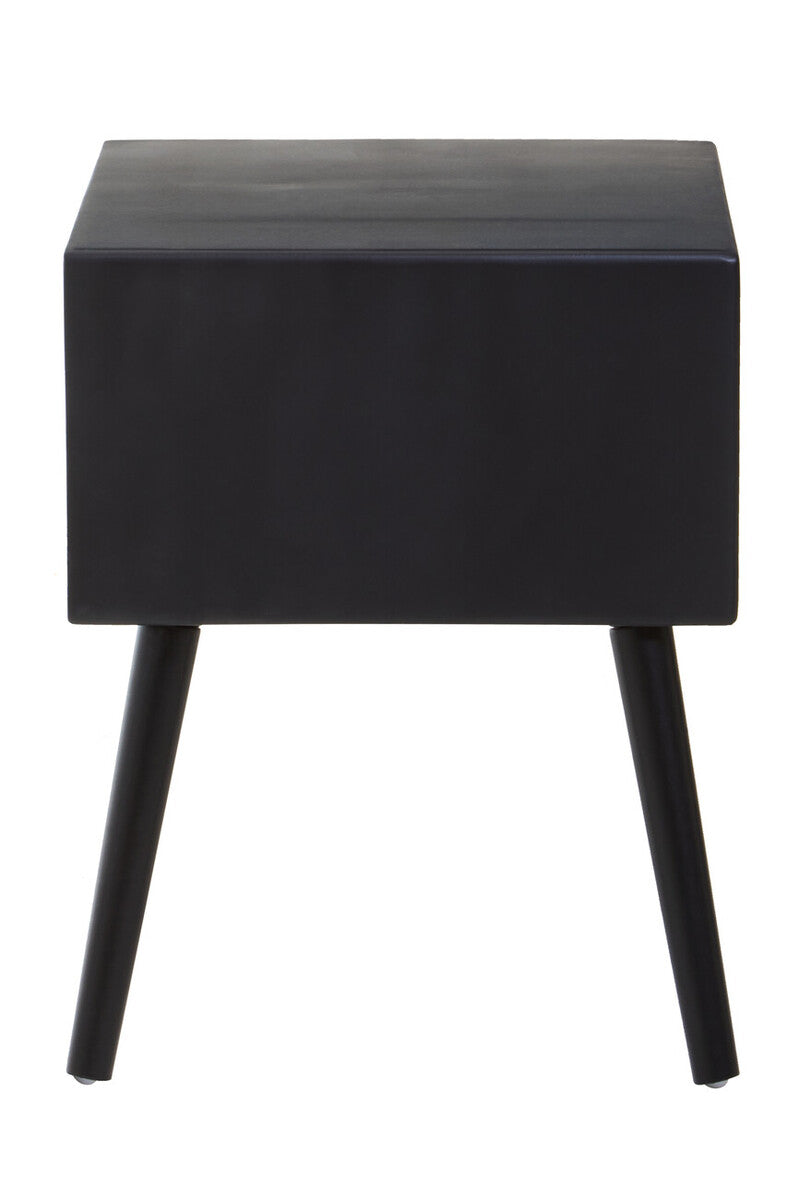 Black Elm Wood Side Table with Natural Cane Weave 1 Drawer and Angular Legs | Cebu
