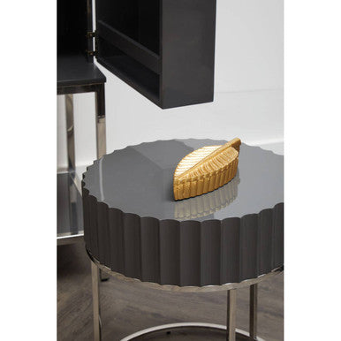 Grey Gloss Round Fluted Top Side Table with Silver Stainless Steel Frame | Genoa