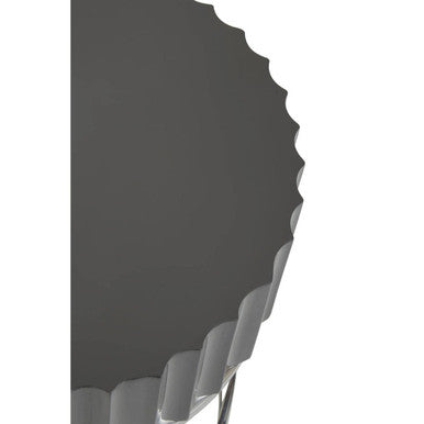 Grey Gloss Round Fluted Top Side Table with Silver Stainless Steel Frame | Genoa