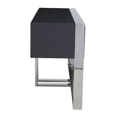 Grey Gloss Finish Fluted Top Console Table with 2 Drawers and Silver Steel Frame | Genoa