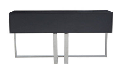Grey Gloss Finish Fluted Top Console Table with 2 Drawers and Silver Steel Frame | Genoa