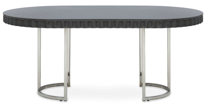 Grey High Gloss Oval Dining Table with Fluted Edge and Polished Stainless Steel Sledge Base | Genoa