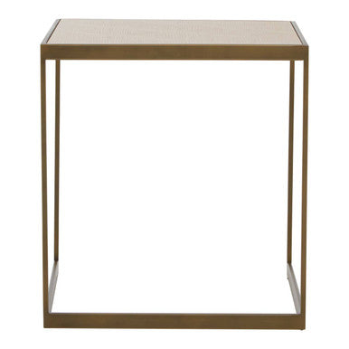 Natural Oak Veneer Large Side Table with Brown Brushed Brass Steel Sledge Base | Grenoble