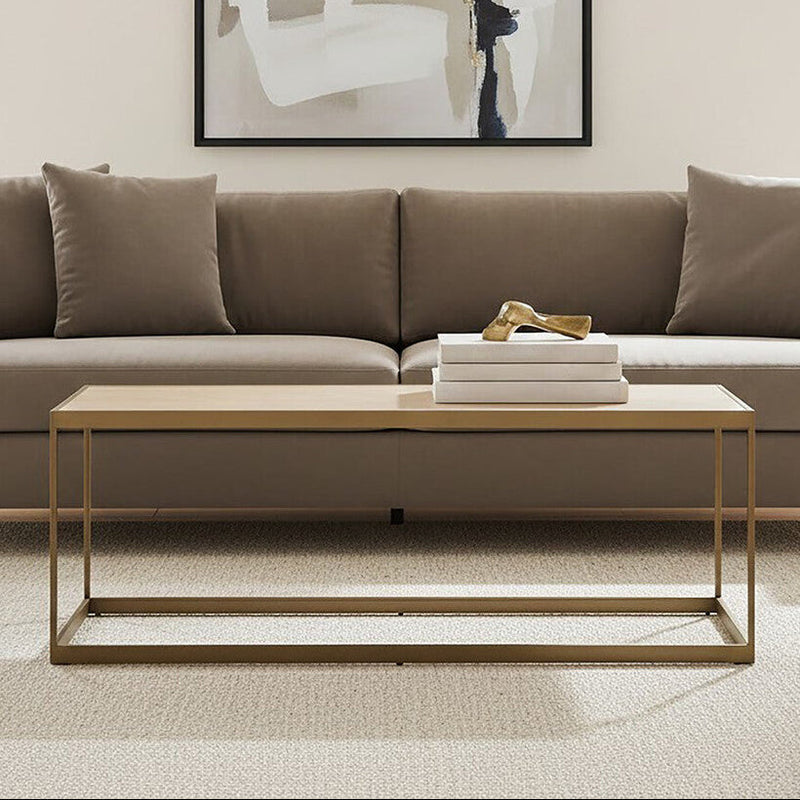 Brown Oak Veneer Top and Brushed Brass Frame Coffee Table | Grenoble