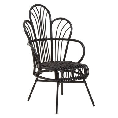 Black Natural Rattan and Black Metal Scalloped Back Chair | Java