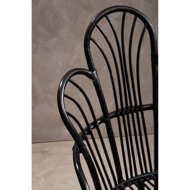 Black Natural Rattan and Black Metal Scalloped Back Chair | Java