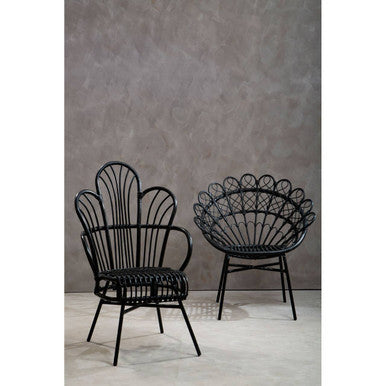 Black Natural Rattan and Black Metal Scalloped Back Chair | Java