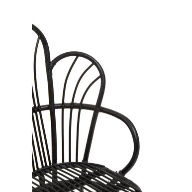 Black Natural Rattan and Black Metal Scalloped Back Chair | Java