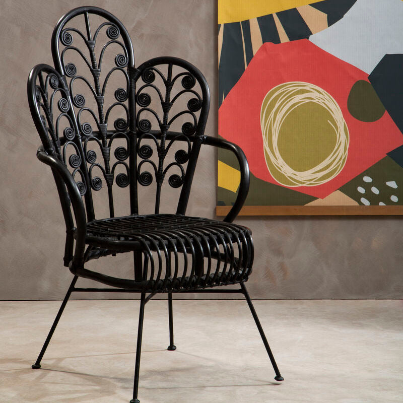 Black Natural Rattan Scalloped Back Chair | Java