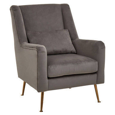 Grey Velvet Chair with Gold Finish Legs | Doucet