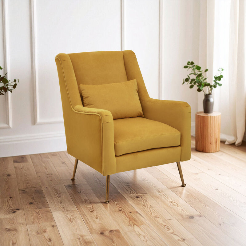 Yellow Velvet Chair with Gold Finish Legs | Doucet
