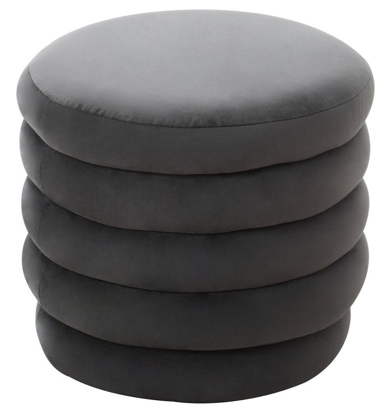 Graphite Velvet Round Footstool | Helen