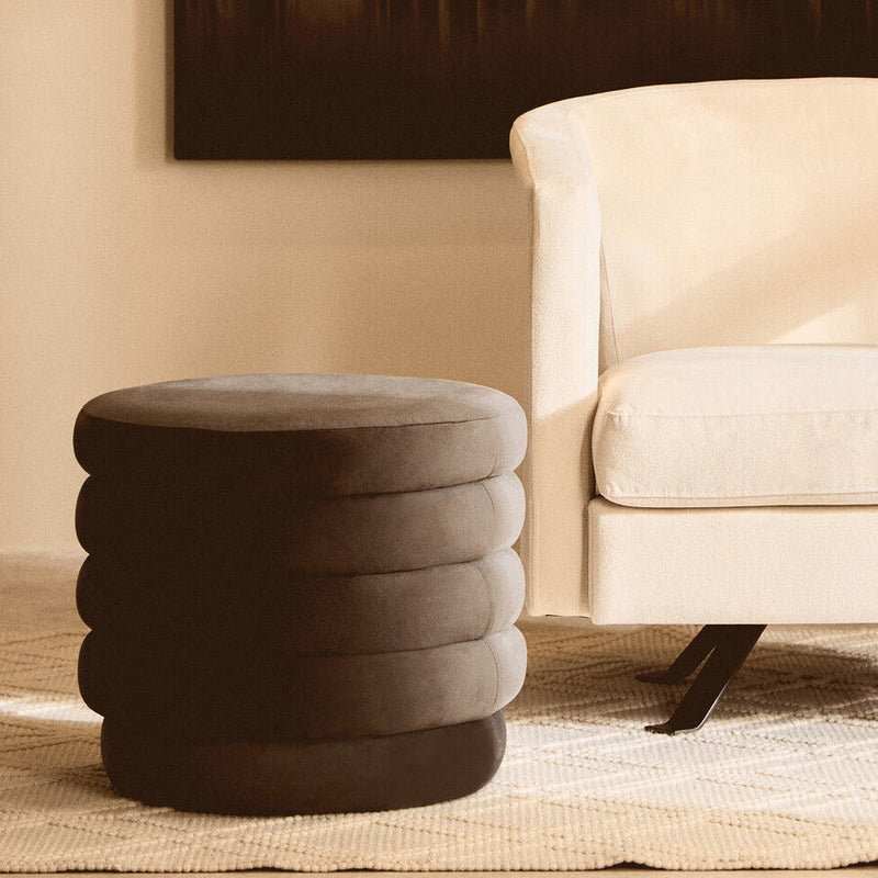 Graphite Velvet Round Footstool | Helen