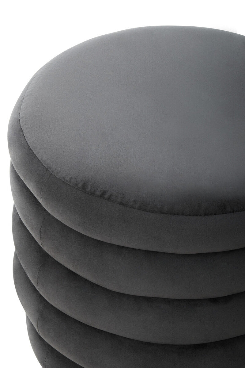 Graphite Velvet Round Footstool | Helen
