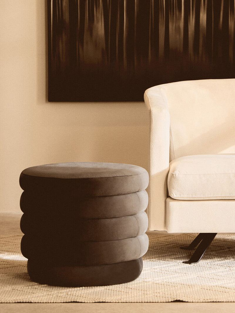 Graphite Velvet Round Footstool | Helen
