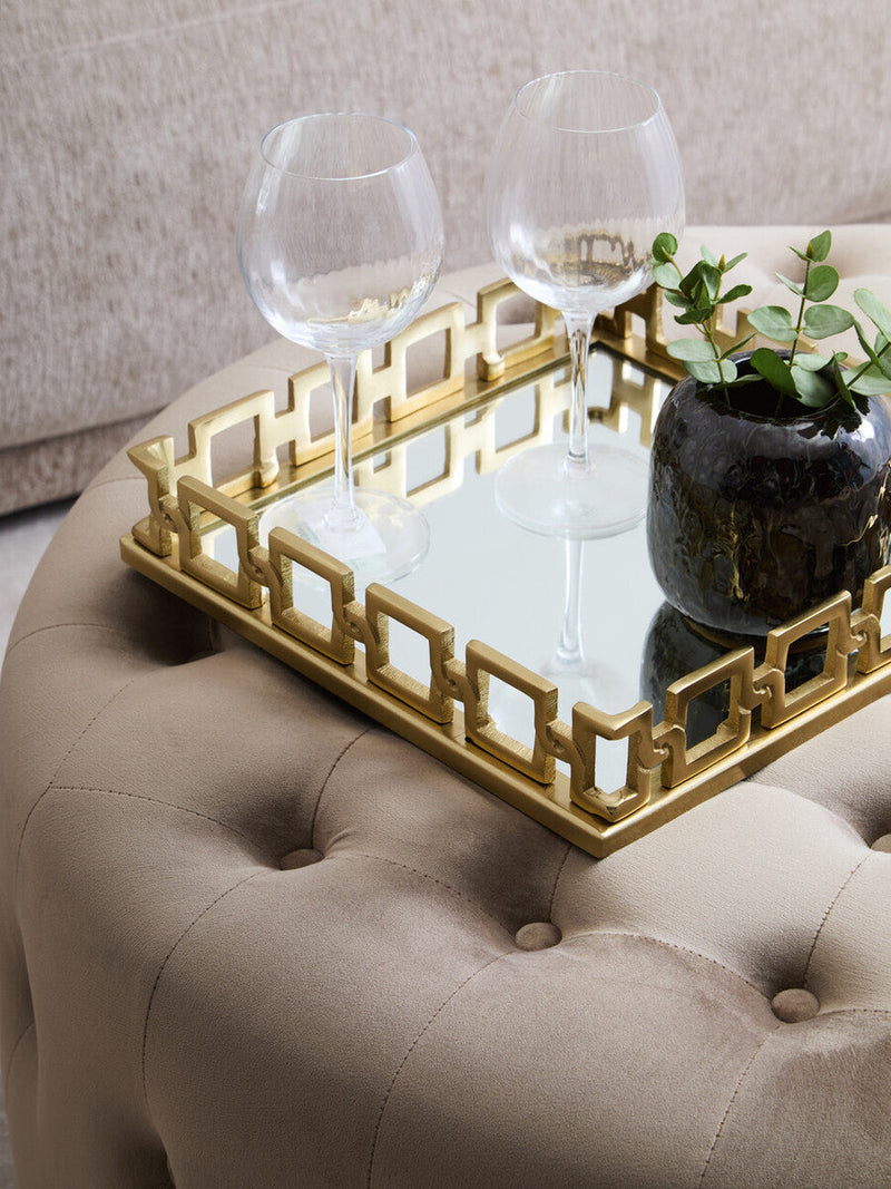 Mink Velvet Round Tufted Footstool | Haley