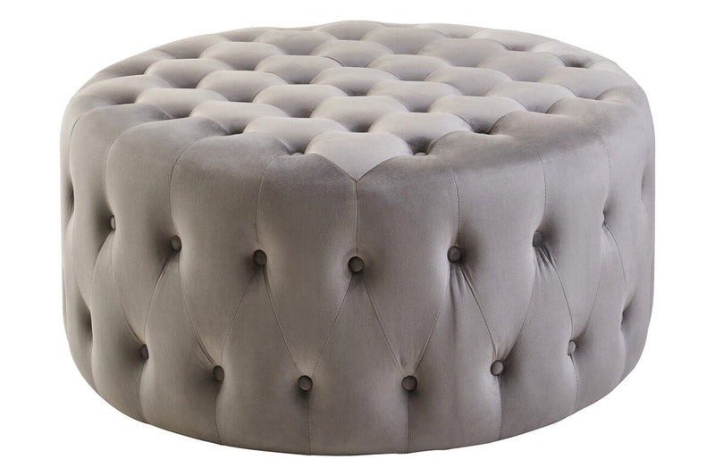 Grey Velvet Round Tufted Footstool | Haley