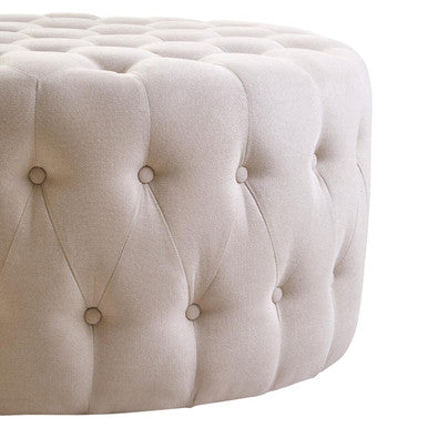 Beige Velvet Round Tufted Footstool | Haley