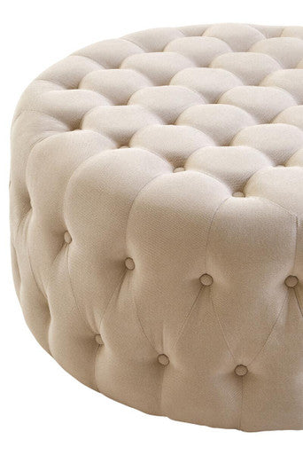 Beige Velvet Round Tufted Footstool | Haley