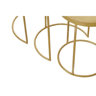 Set of 3 Antique Brass Finish Metallic Nesting Side Tables with Slim Legs and Half-Moon Tops, Suar