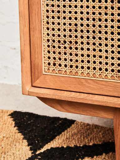 Rattan and Oak Wood 4 Door Sideboard | Lyon