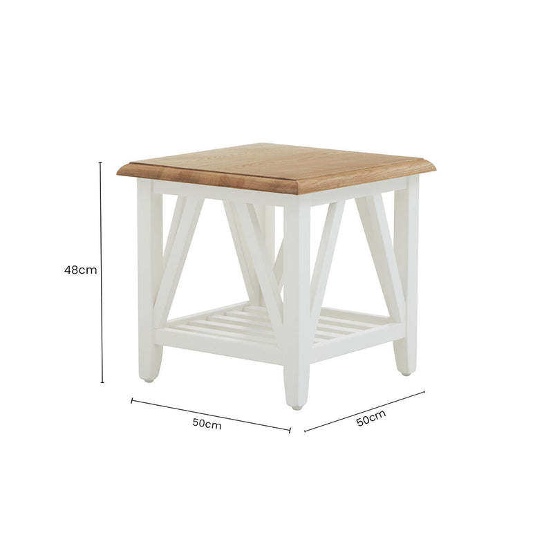 Natural Oak Side Table with White Finished Birch Base and Sculpted Supports | Parkside