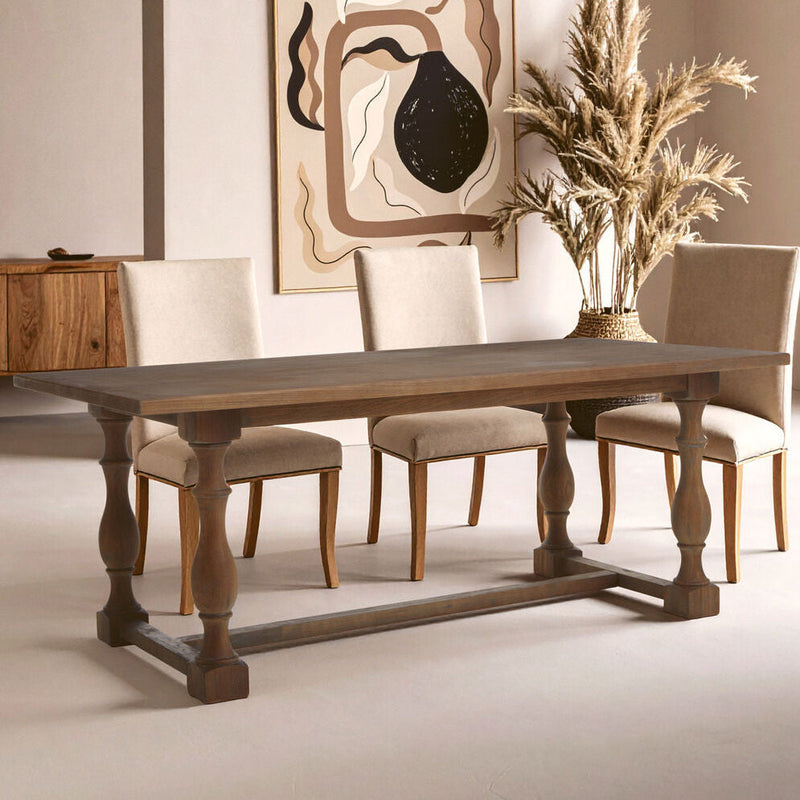 Natural Rectangular Oak Dining Table with Artistically Carved Pedestal Legs | Parkside