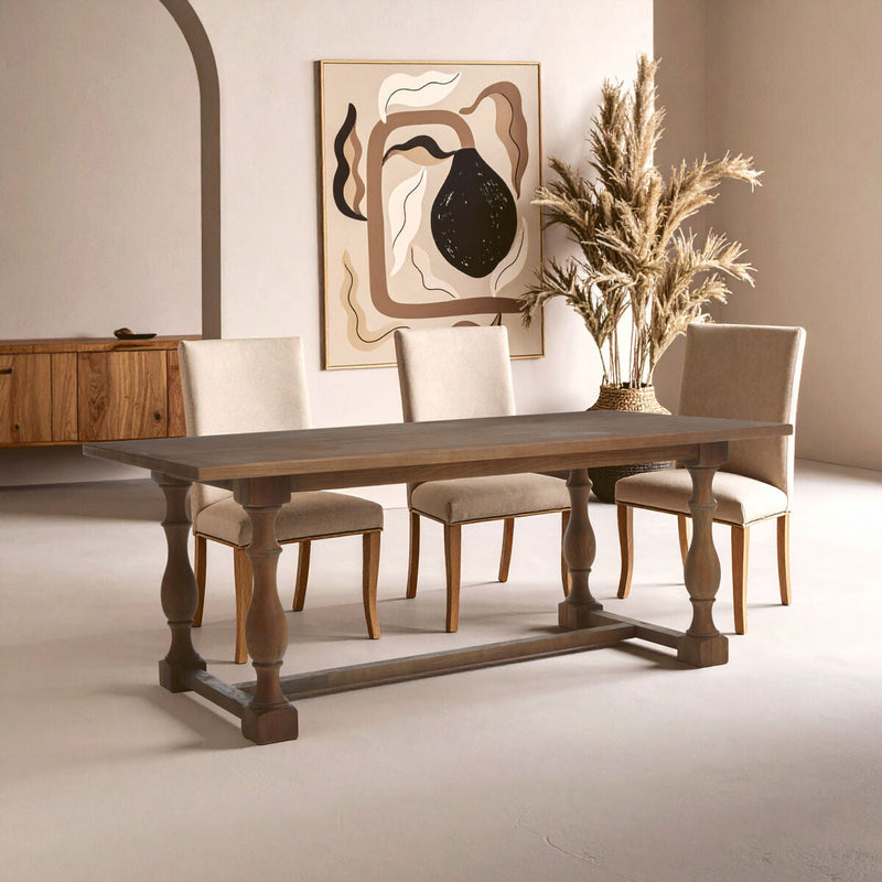 Natural Rectangular Oak Dining Table with Artistically Carved Pedestal Legs | Parkside