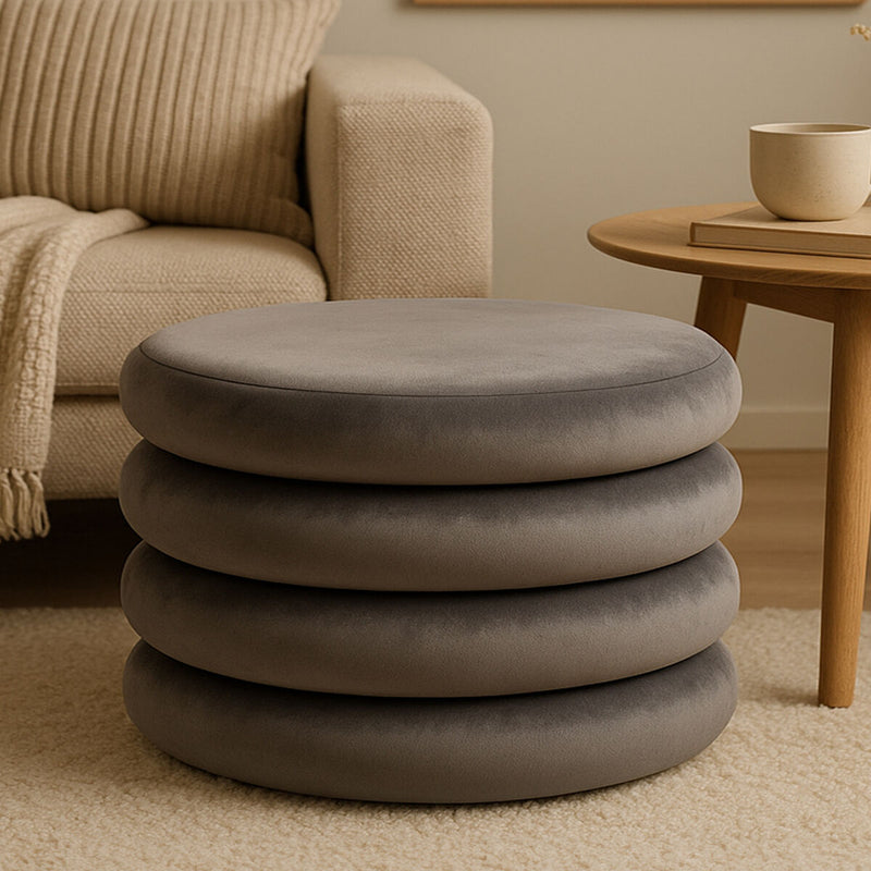 Grey Velvet Round Pouffe | Hartford
