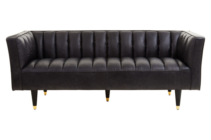 3 Seater Black Leather Sofa with Flared Arms | King